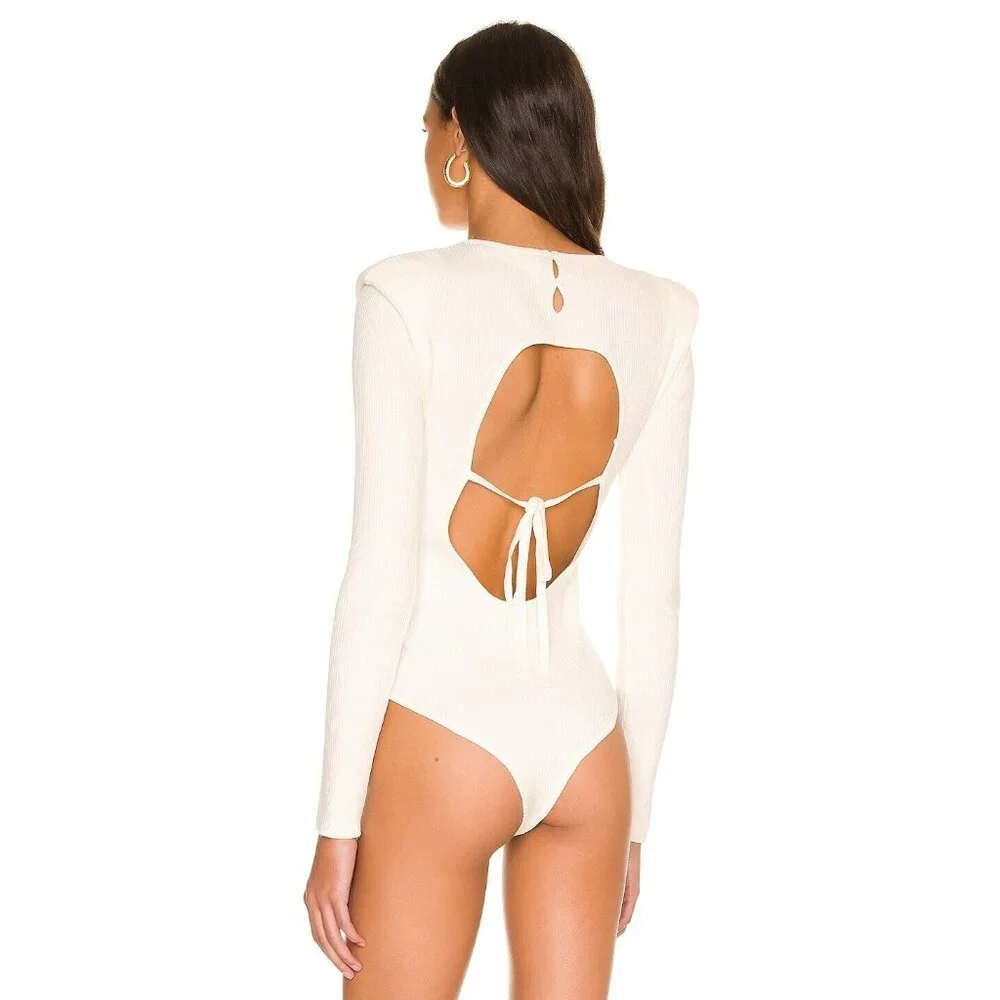 ASTR the Label Felice Sweater Bodysuit in Off White Open Back